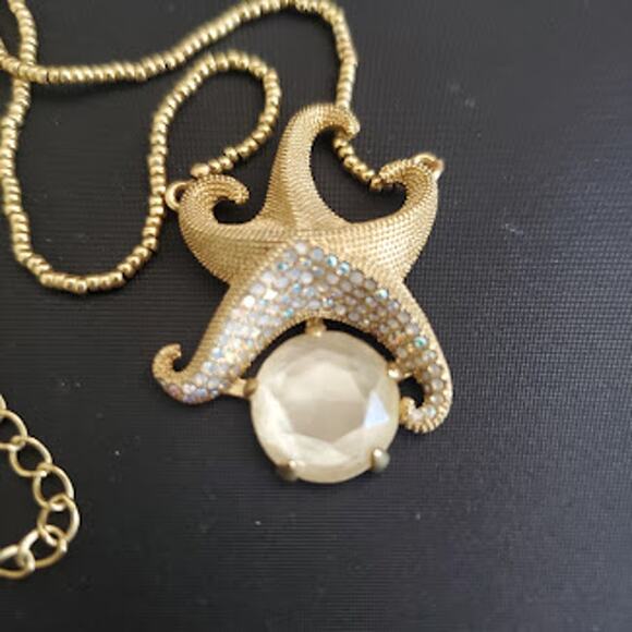 Spartina 449 Jewelry - Spartina 449 Starfish Necklace Gold Plated Matte Finish Aurora Borealis Crystals